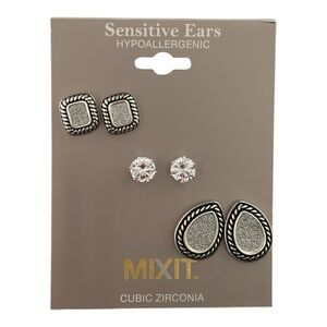 MixIt Silver Tone Cubic Zirconia Trio Earring Set
